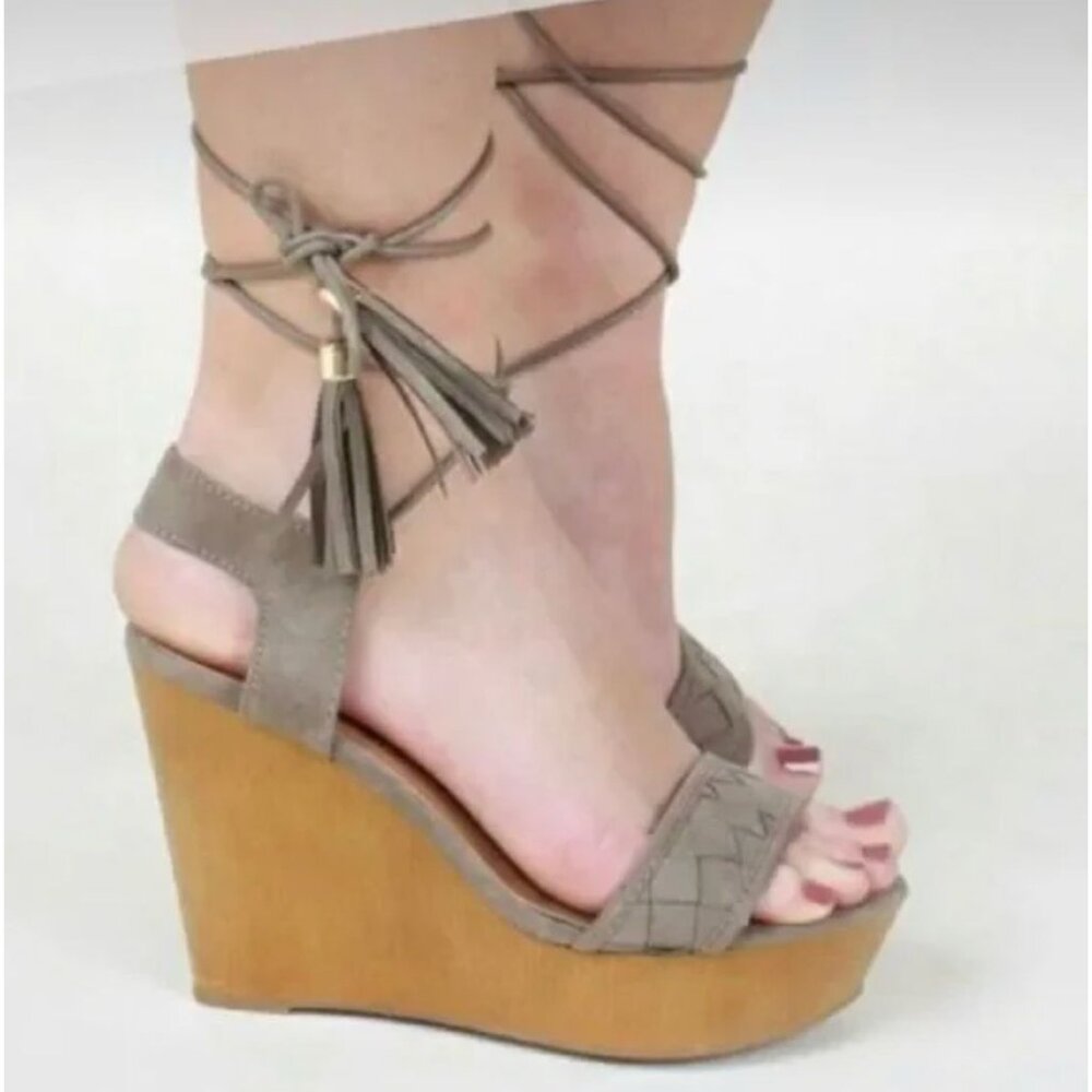 Altard State Platform Wedge Sandal Womens 8.5 Boho Y2K Gypsy Taupe Gray Strappy